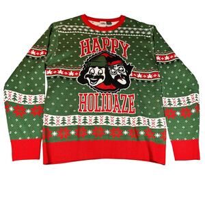 Cheech and Chong Sweater Mens Medium Green Red Holiday Ugly Christmas Festive